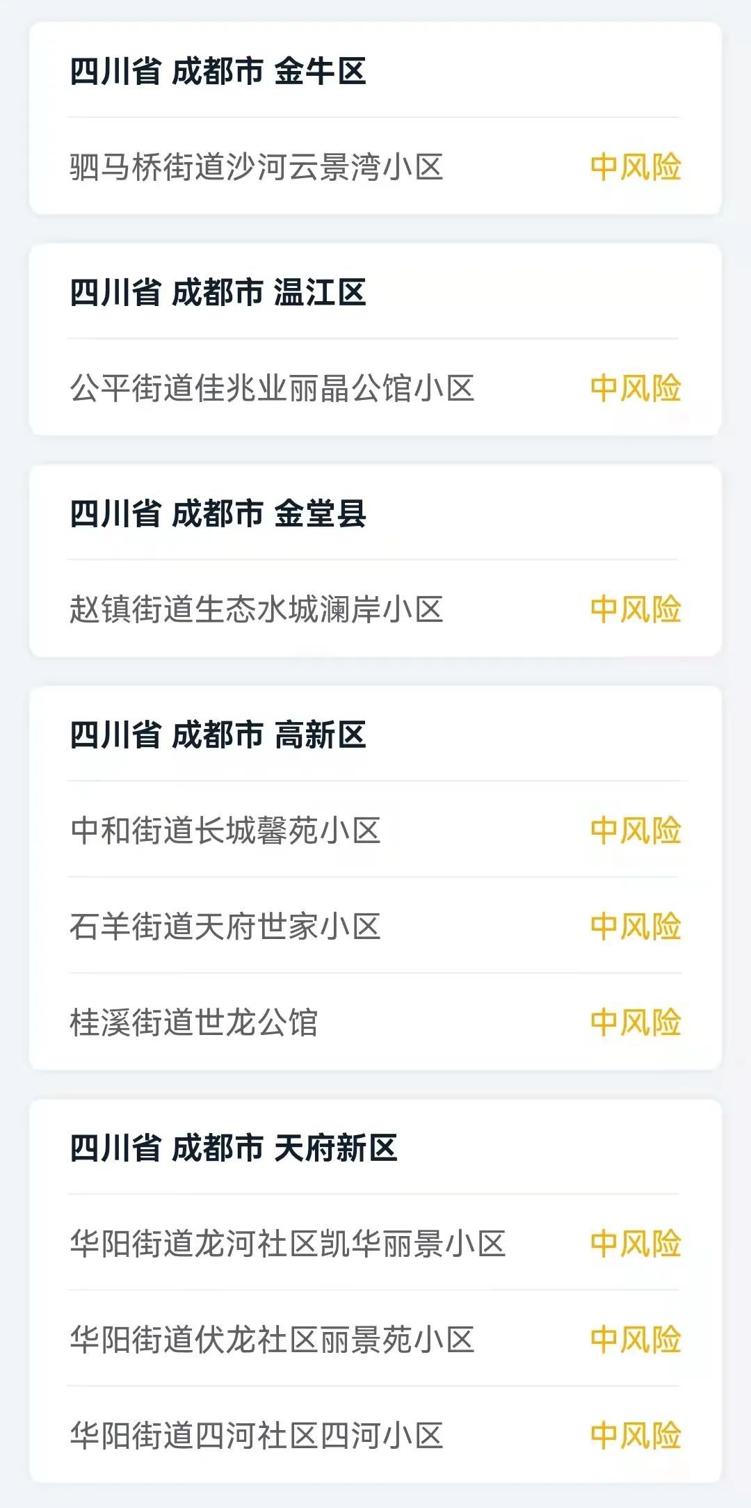 【成都疫情中高险地区名单,成都疫情最新中风险有哪些】-第1张图片